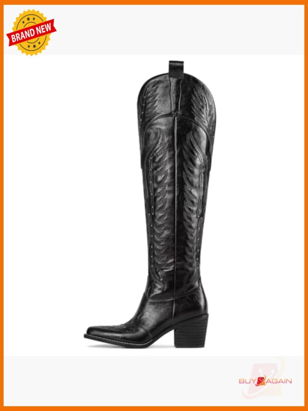 Over the Knee Western Boots Wide Calf Chunky Heel Pointed Toe - Picture 4 of 6